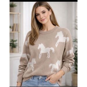 JASON WU Sand Colored Horse Sweater- L NWT!